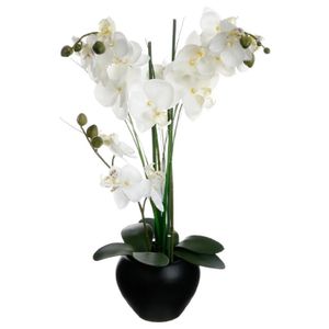 Atmosphera Orchidee bloemen kunstplant in zwarte bloempot - witte bloemen - H53 cm   -
