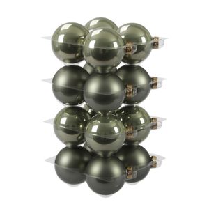 16x Graniet groene glazen kerstballen combi 8 cm mat/glans