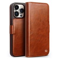 iPhone 15 Pro Qialino Classic Wallet Leren Hoesje - Lichtbruin