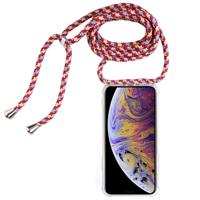 Vierhoek anti-val transparante TPU mobiele telefoon geval met Lanyard voor iPhone XS Max (rode abrikoos zwart)