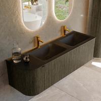 Badmeubel Mondiaz Kurve | 145 cm cm | Meubelkleur Shadow | Wastafelkleur Urban | Solid surface | Dubbel / Rechts spoelbak | 2 kraangaten
