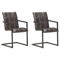 Eetkamerstoelen 2 st echt leer grijs Eetkamerstoelen 2 st echt leer grijs