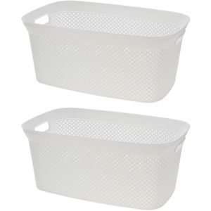 Wasmand van rotan gevlochten - 2x - wit - kunststof - 35 liter - 35 x 53 x 23 cm