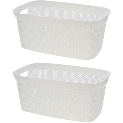 Wasmand van rotan gevlochten - 2x - wit - kunststof - 35 liter - 35 x 53 x 23 cm