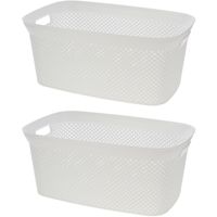 Wasmand van rotan gevlochten - 2x - wit - kunststof - 35 liter - 35 x 53 x 23 cm