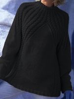 White Cotton-Blend Long Sleeve Knitted Sweater - thumbnail