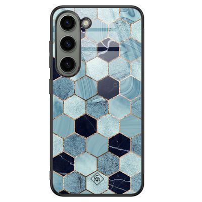 Samsung Galaxy S23 glazen hardcase - Blue cubes Samsung Galaxy S23 glazen hardcase - Blue cubes