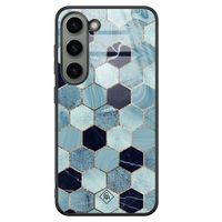 Samsung Galaxy S23 glazen hardcase - Blue cubes