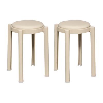 Five Bijzet krukje/stoel - 2x - beige - D41 x H47 cm - Stapelbaar