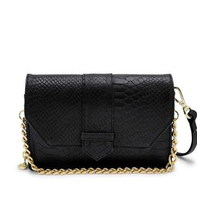 Dames leren crossbodytas - zwart slangenprint - MŌSZ Kris