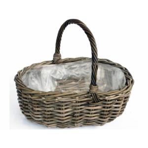 Plantenmand met hengsel - bruin - 46 x 39 x 18 cm - rotan - gevlochten riet - hengselmand