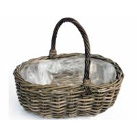 Plantenmand met hengsel - bruin - 46 x 39 x 18 cm - rotan - gevlochten riet - hengselmand Plantenmand met hengsel - bruin - 46 x 39 x 18 cm - rotan - gevlochten riet - hengselmand