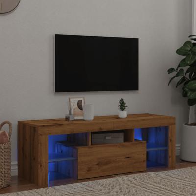 Tv-meubel met LED 120x36,5x40 cm bewerkt hout artisanaal eiken