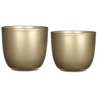 Plantenpot/bloempotten set - 2x stuks - keramiek - goud - D12 en D14.5 cm