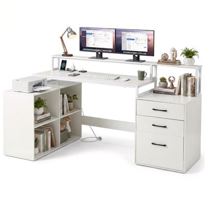 L-vormig Bureau met Stopcontacten Hoekcomputerbureau met Opbergvak Gamingtafel met Printer- en Monitorstandaard