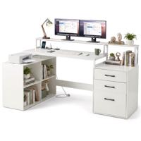 L-vormig Bureau met Stopcontacten Hoekcomputerbureau met Opbergvak Gamingtafel met Printer- en Monitorstandaard