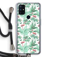 Flamingo bladeren: OnePlus Nord N10 5G Transparant Hoesje met koord - thumbnail