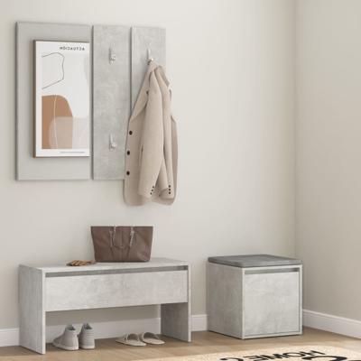 Garderobe set bewerkt hout betongrijs