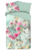 Good Morning Dekbedovertrek "bloemen en vlinders" - Mint - (140x200/220 cm) - Katoen