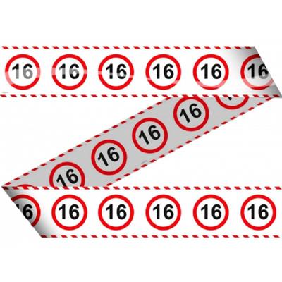 Markeerlint/afzetlint 16 jaar versiering - 2x stuks - met stop borden print - 15 meter - plastic
