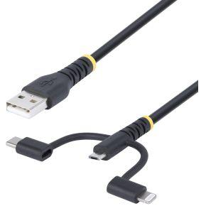 StarTech.com 1m Robuuste USB Multi Oplaadkabel, USB naar Lightning/Micro-USB/Type-C, Apple MFi Gecer