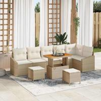 Tuinbankenset met kussen 9 pcs Beige poly rattan