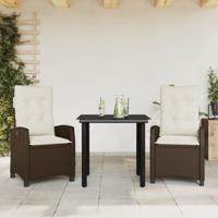 3-delige Tuinset met kussens poly rattan bruin