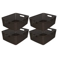 Opbergmand/kastmandje - 4x - 12 liter - bruin - geweven kunststof - 36 x 28 x 13 cm