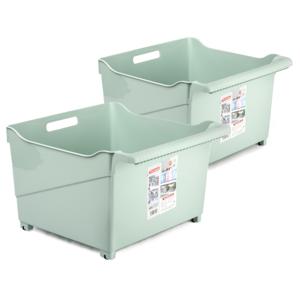 Opslag/opberg trolley container - 2x - mintgroen - op wieltjes - L39 x B38 x H26 cm - kunststof