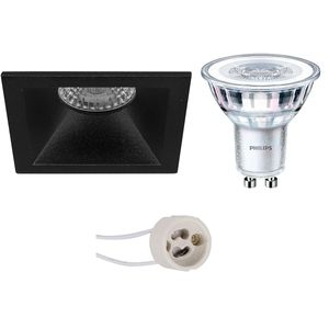 LED Spot Set - Pragmi Pollon Pro - GU10 Fitting - Inbouw Vierkant - Mat Zwart - Verdiept - 82mm - Philips - CorePro 840 36D - 3.5W - Natuurlijk Wit 4000K