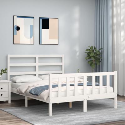 Bedframe met hoofdbord massief hout wit