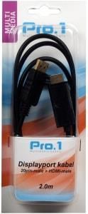 Enzo Pro-1 Displayport 20pin male naar HDMI male 2.0 meter - 9287010