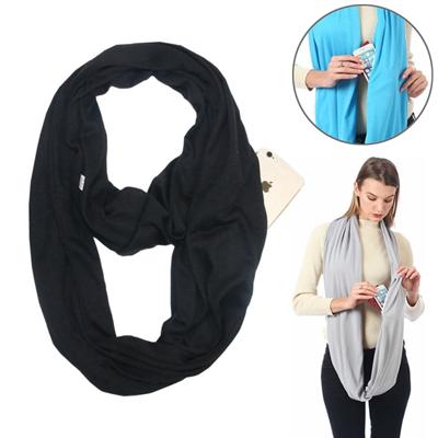 Vrouwen solide Winter Infinity sjaal Pocket lus rits zak sjaals (zwart)
