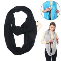 Vrouwen solide Winter Infinity sjaal Pocket lus rits zak sjaals (zwart)