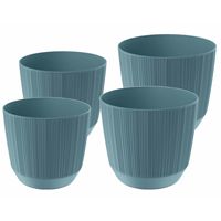 Prosperplast plantenpotten/bloempotten Carf Stripe - blauw - 4x stuks - kunststof - Dia 15 en 19 cm