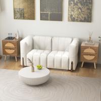 2 Rotan Nachtkastjes met 2 Laden Bijzettafel in Bohemian Stijl met Massief Houten Poten Compacte Houten Salontafel