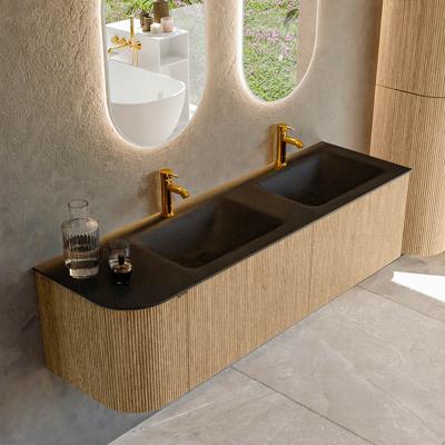 Badmeubel Mondiaz Kurve | 155 cm | Meubelkleur Oak | Wastafelkleur Urban | Dubbele spoelbak | 2 kraangaten