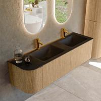 Badmeubel Mondiaz Kurve | 155 cm | Meubelkleur Oak | Wastafelkleur Urban | Dubbele spoelbak | 2 kraangaten