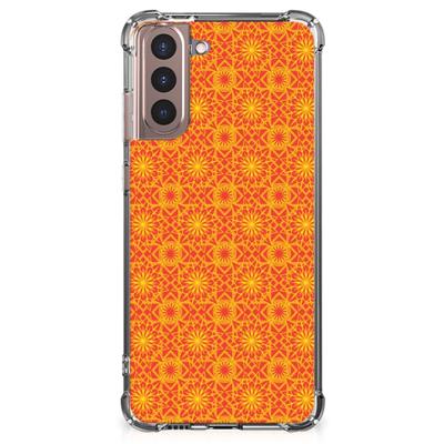 Samsung Galaxy S21 Plus Doorzichtige Silicone Hoesje Batik Oranje Samsung Galaxy S21 Plus Doorzichtige Silicone Hoesje Batik Oranje