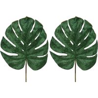 2x Groene fluwelen Monstera/gatenplant kunsttakken/planten 80 cm   - - thumbnail