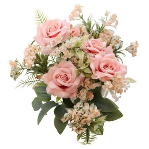 Rozen kunstbloemen boeket - 5x - licht roze - H41 cm   -