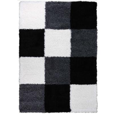 Hoogpolige vloerkleed shaggy plus 910 grijs/wit blokken patroon 5 cm poolhoogte 160 x 230 cm