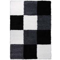 Hoogpolige vloerkleed shaggy plus 910 grijs/wit blokken patroon 5 cm poolhoogte 160 x 230 cm