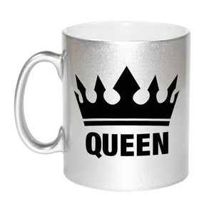 Cadeau Queen mok/ beker zilver met zwarte bedrukking 300 ml