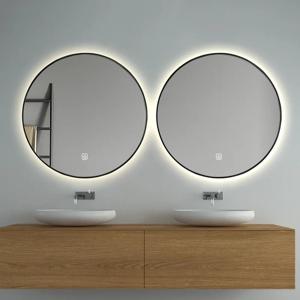 Badkamerspiegel SaniClear Circle Black | 80x80 cm | Set van 2 | Indirecte verlichting | Touch button | Met spiegelverwarming