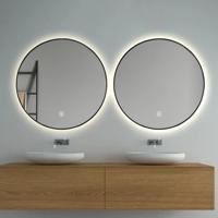 Badkamerspiegel SaniClear Circle Black | 80x80 cm | Set van 2 | Indirecte verlichting | Touch button | Met spiegelverwarming
