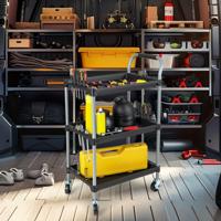 Rollwagen Werkstattwagen met 3 Verdiepingen Mobiele Gereedschapswagen met Gevoerd Handvat & Wielen 64 x 40 x 102 cm Zwart