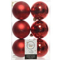 Decoris Kerstballen - mix kerst rood - 6 stuks - 8 cm - thumbnail