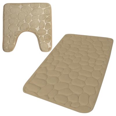 Urban Living badkamer droogloop matjes - set 2x stuks - memory foam - beige