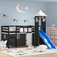Kinderhoogslaper met toren 90x190 cm grenenhout wit en zwart